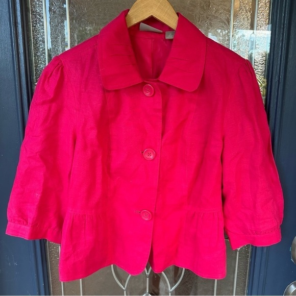Kim Rogers Jackets & Blazers - Kim Rogers Size 12 Cropped Peplum 3/4 Length Sleeves Button Up Jacket linen